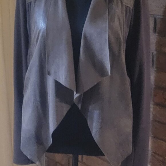 Women's Brown Dual Fabric - Open Draped Front Light Jacket - Picture 7 of 7